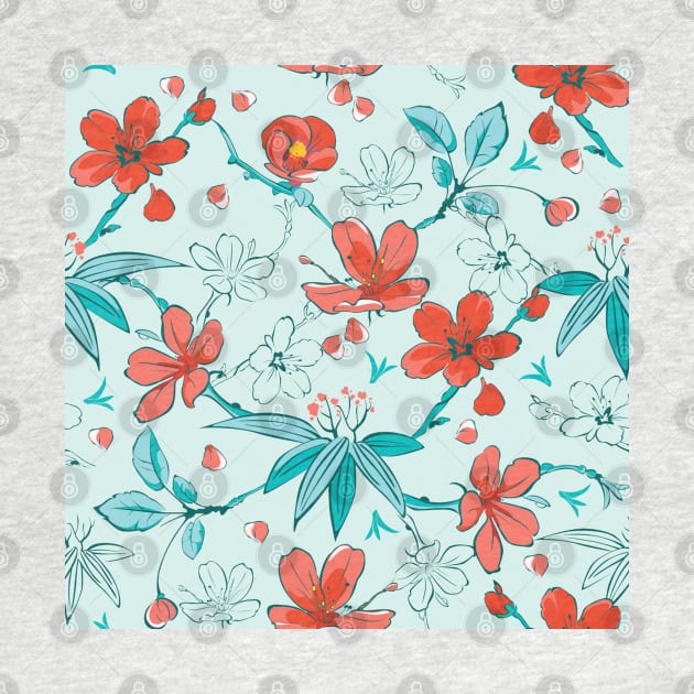Japanese Cherry Blossom Floral Pattern Botanical by Studio Hues